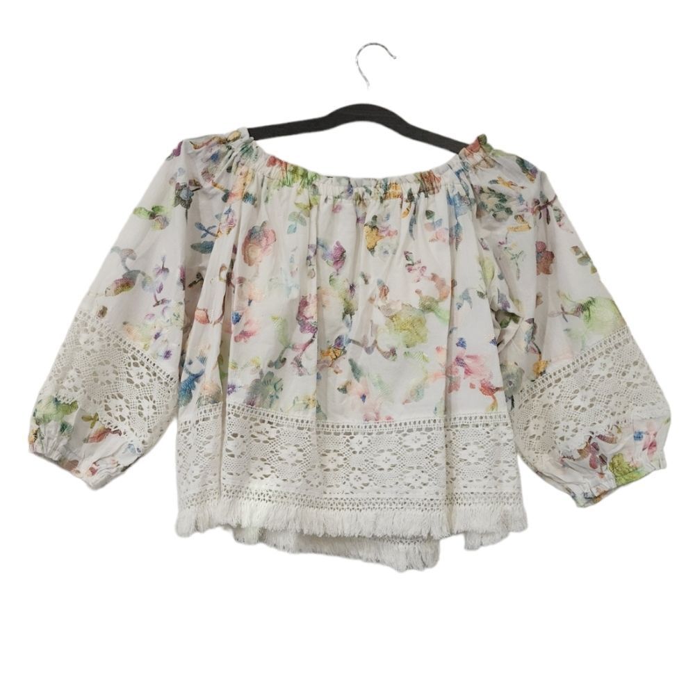 B.N.C.I Off Shoulder Multi Colored Embroidered Floral With Lace Top - Picture 3 of 11